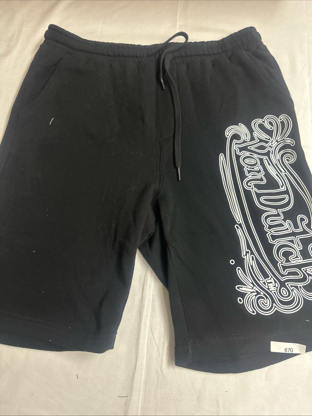 Von Dutch Black Shorts with White Script Logo